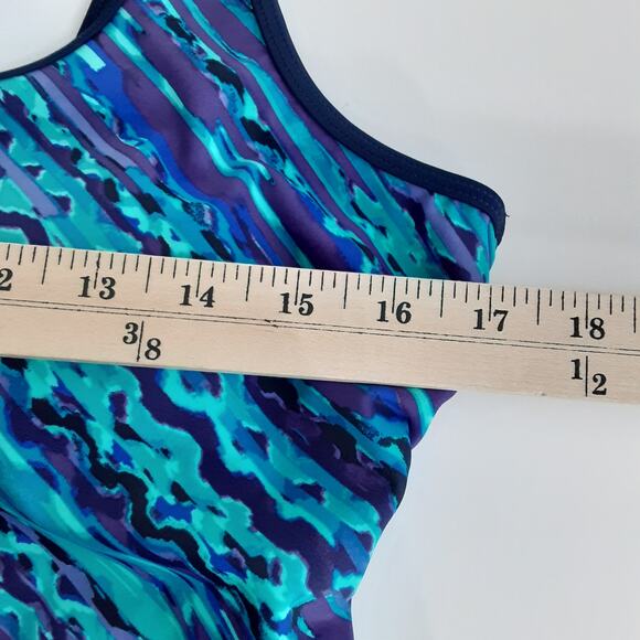 Lands End One Piece Swimsuit Womens 14 Tummy Control Navy Blue Teal Ombré Ripple - Picture 7 of 8